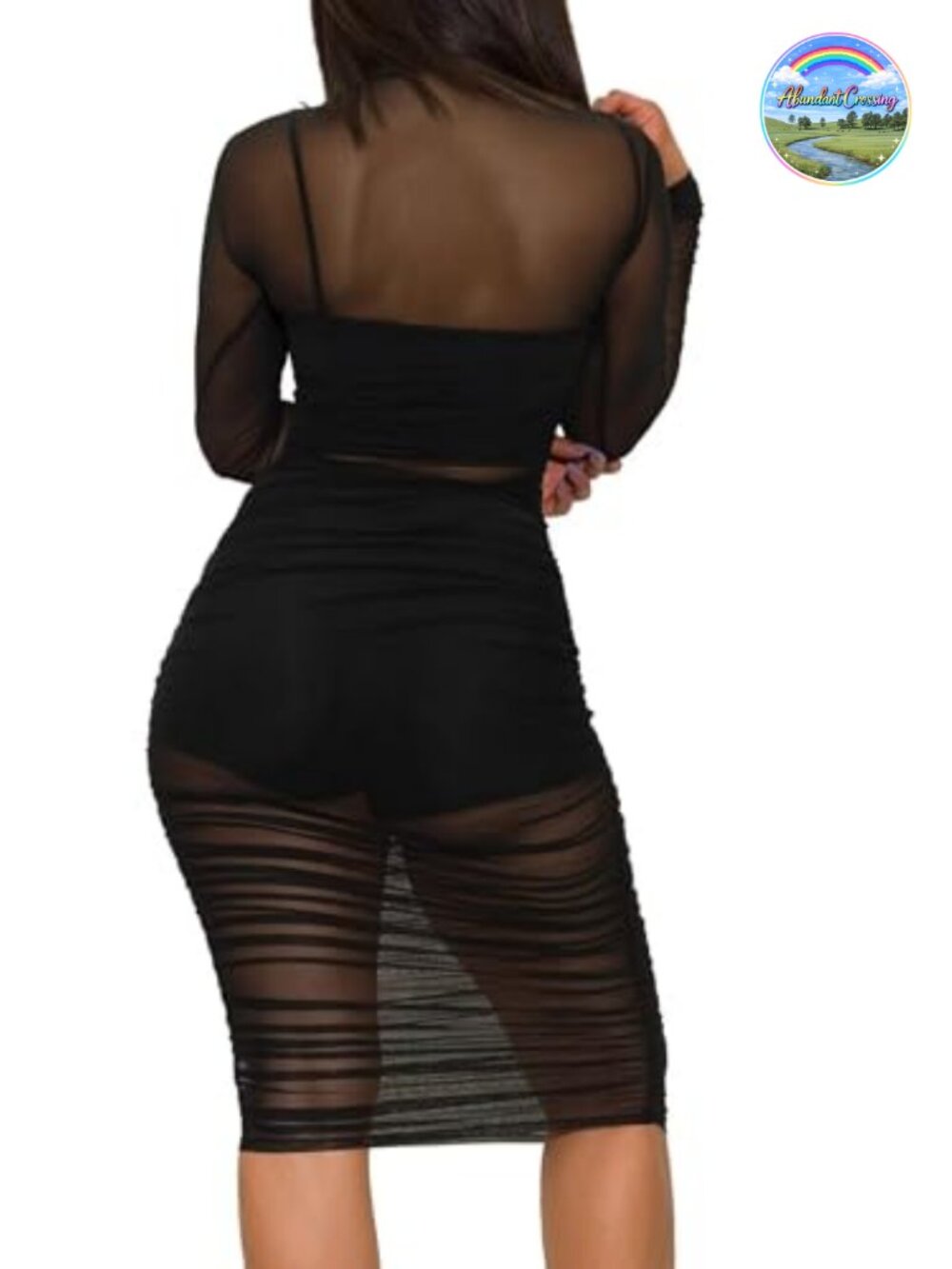 Women's 3 Piece Club Outfit Mesh Ruched Bodycon Dress with Cami & Shorts